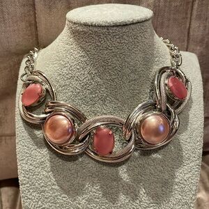 Pink Chunky Choker Necklace 14” Pink and Pearl